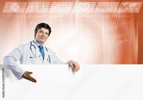 Doctor with banner