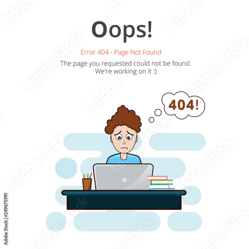 Error 404 page layout vector design. Website 404 page creative concept. The page you requested could not be found. Oops 404 error page.