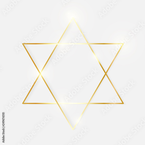 Gold shiny glowing vintage star frame with shadows isolated on white background. Golden luxury realistic border. Wedding, mothers or Valentines day concept. Xmas and New Year abstract. Vector