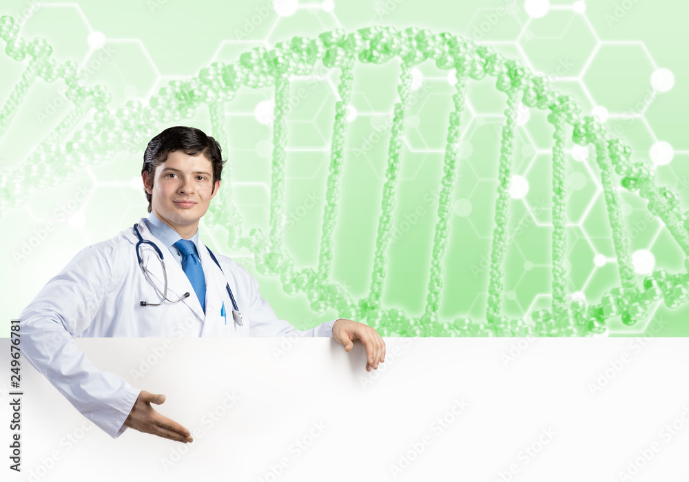 Doctor with banner Doctor with banner