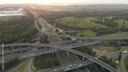 Highway overpass interchange system of roads and ramps. M4 and M7 interchange.