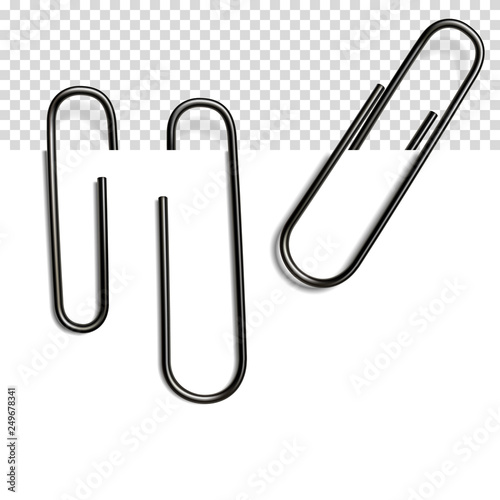 Set of realistic paper clip with shadow, isolated.