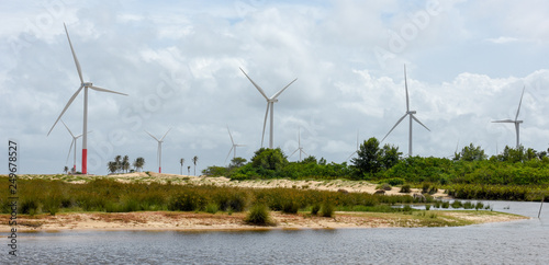 Windmills on the sand dunes of Lencois Maranhenses near Atins  Brazil