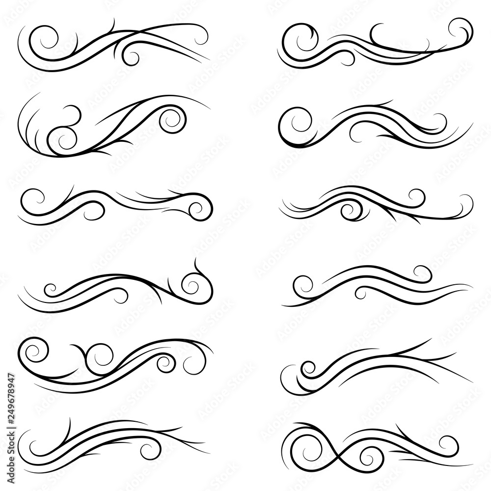 Set of simple curls and scrolls. Decorative divider elements for frames and books. Elegant swirl vector illustration. Set of simple curls and scrolls. Decorative divider elements for frames and books. Elegant swirl vector illustration.