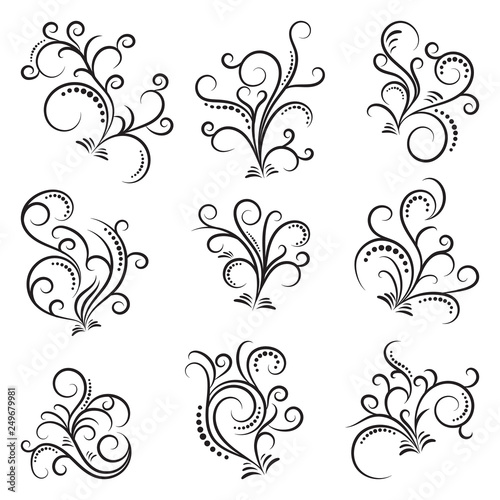 Set of curls and scrolls. Decorative divider elements for frames and books. Elegant swirl vector illustration. 