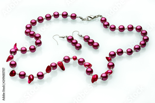 Necklaces, beads, handmade bracelets are made of artificial stone of different breeds.