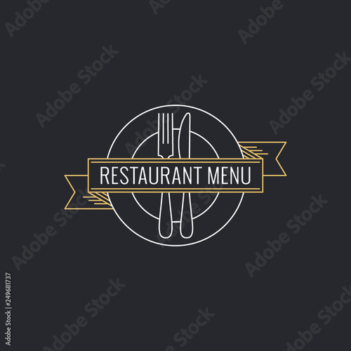 Restaurant menu concept. Plate with fork ,knife