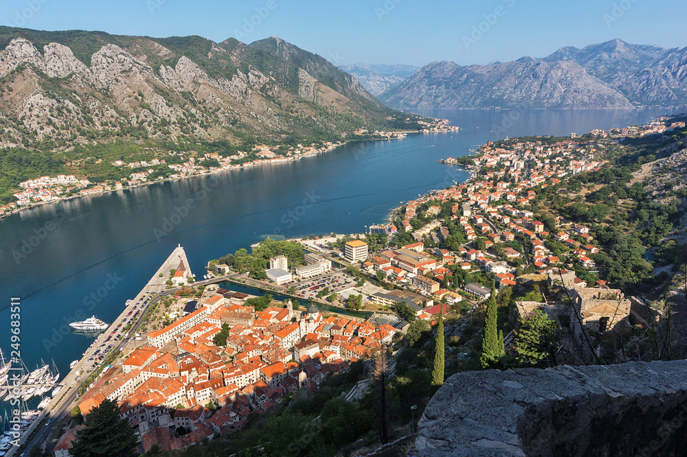 View from above on the old town of Kotor and Kotor Bay, Montenegro