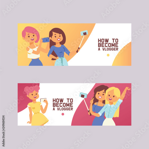 Selfie girl vector beautiful woman character photographing herself on smartphone camera illustration set of backdrop fashion female girlie person holding mobile phone for photo background