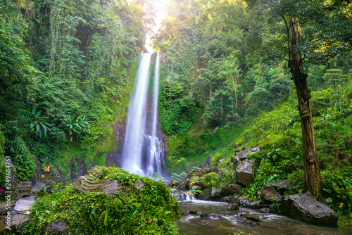 Beautiful waterfall hidden in the tropical jungle of Bali, Indonesia.