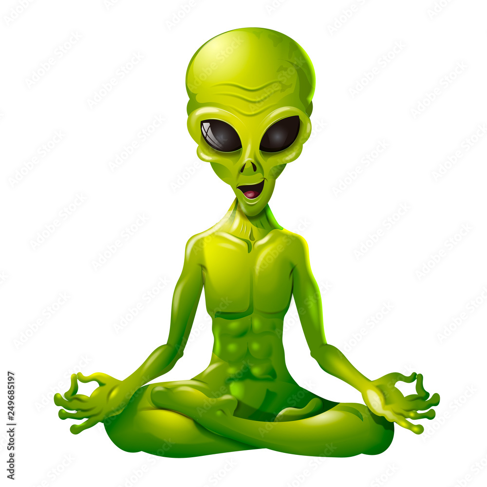 Vetor de Alien verde en posición de yoga do Stock