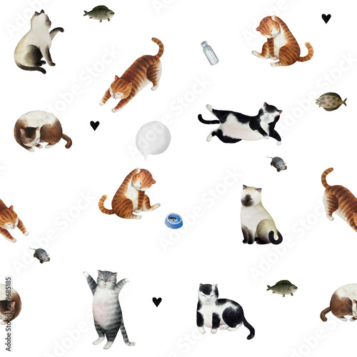 Seamless pattern with cat