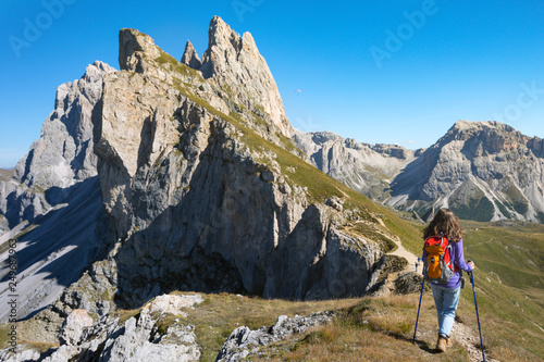 tourist girl at the Dolomites