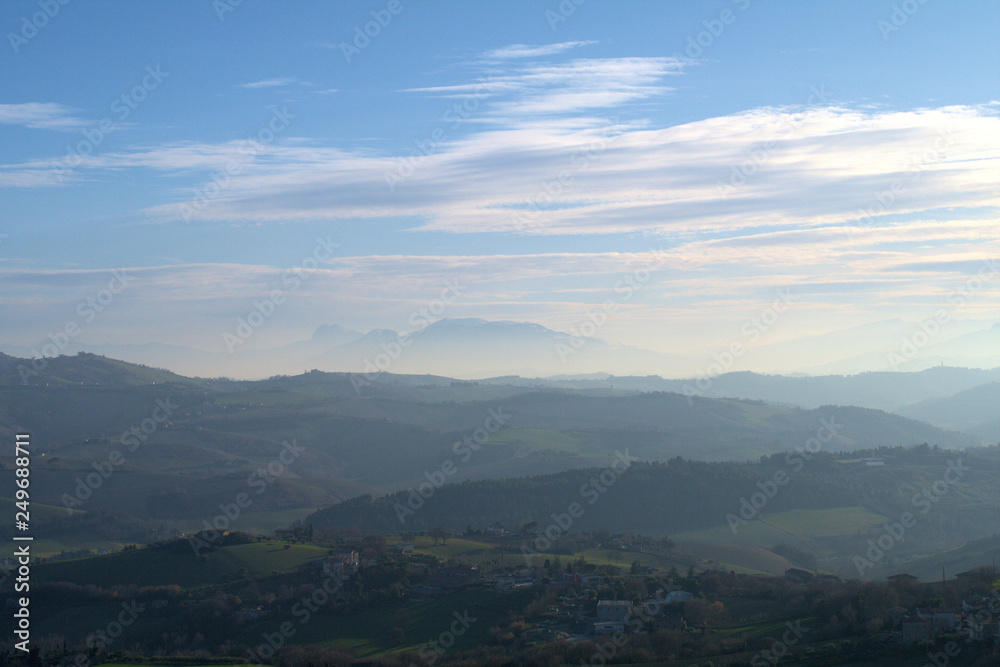 Fototapeta premium view of mountains and clouds,landscape,scenic,clouds,view,mist,hills,horizon,panorama