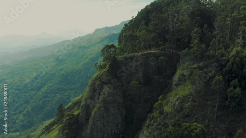 Ella rock popular hiking, Sri Lanka. Sunny day, deep blue sky with clouds. Shooting from air.