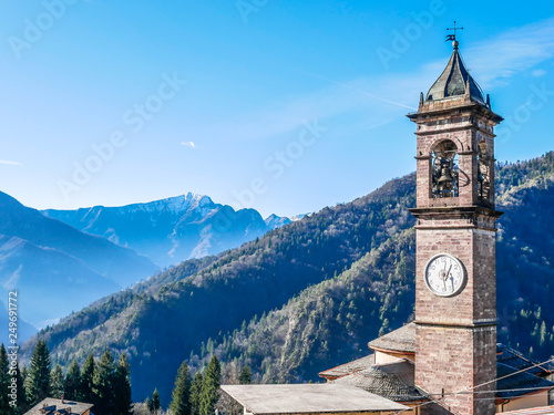 Church In the Mountain Alps in Italy Christmas Scenarios at Golden Hour