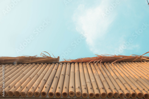 Look upward into sky and you can see eaves of bamboo pipe