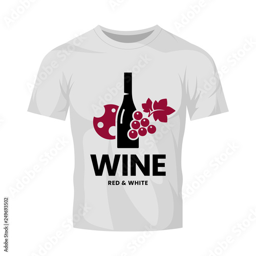 Modern wine vector logo sign for tavern, restaurant, house, shop, store, club and cellar isolated on white t-shirt mock up. Premium quality vinery logotype illustration. Fashion badge design template.