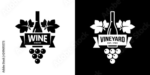 Modern wine vector isolated logo sign for pub, tavern, restaurant, house, shop, store, club and cellar. Premium quality vinery logotype illustration set. Fashion brand badge design template bundle.
