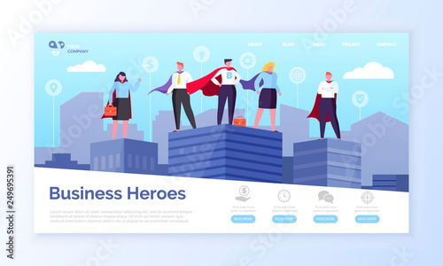 Fotografia Entrepreneurs in superman coats, business heroes webpage vector