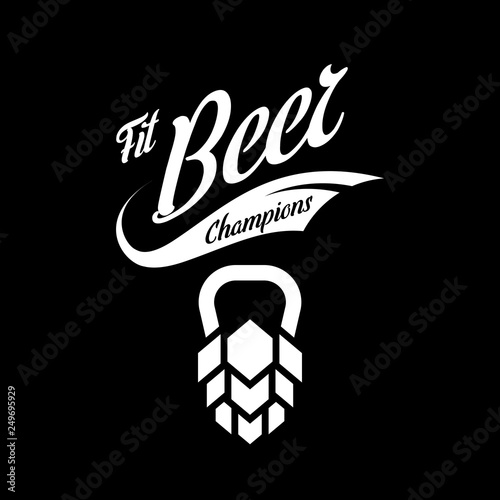 Modern craft beer drink vector logo sign for bar, pub, store, brewhouse or brewery isolated on black background. Premium quality fitness logotype illustration. Brewing sport fest t-shirt badge design.