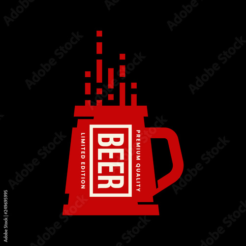 Modern craft beer drink vector logo sign for bar, pub, store, brewhouse or brewery isolated on black background. Premium quality mug logotype illustration. Brewing fest fashion t-shirt badge design.