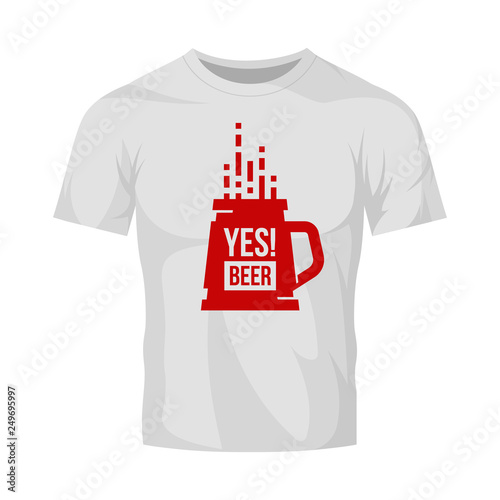Modern craft beer drink vector logo sign for bar, pub, store, brewhouse or brewery isolated on white t-shirt mock up. Premium quality mug logotype illustration. Brewing fest fashion badge design.