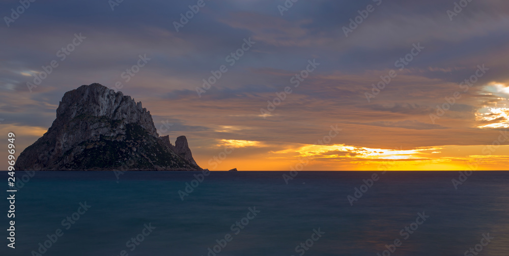 The island of Es Vedra in long exposure at sunset