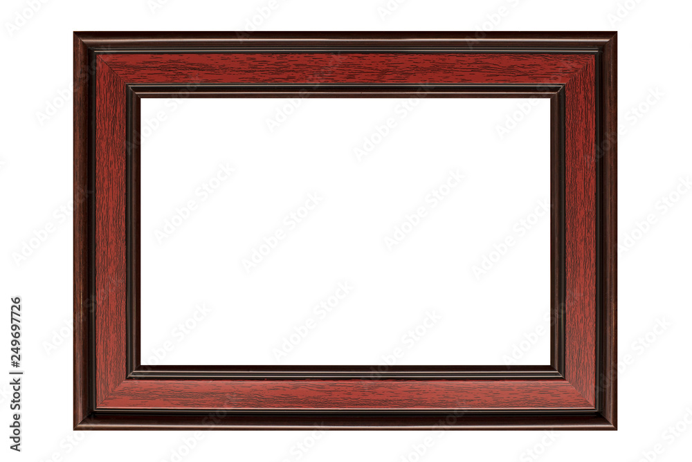 Brown frame with red inserts for photos and images on a white background Brown frame with red inserts for photos and images on a white background