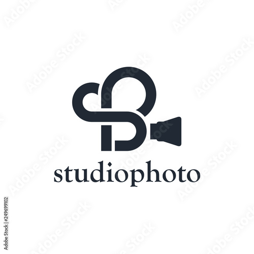 Studio Photo, photography / videography camera concept logo icon vector template with letter SP
