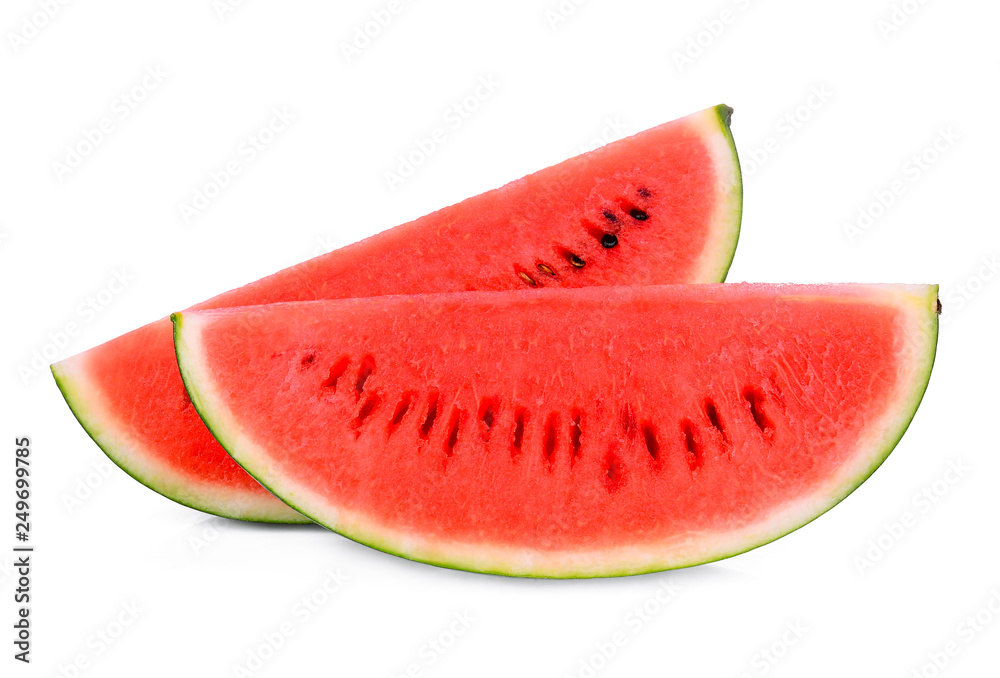 two sliced fresh watermelon isolated on white background two sliced fresh watermelon isolated on white background