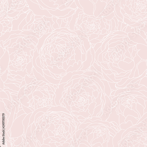 Seamless background vintage valentines pattern with peony flowers. Vector hand drawn illustration. Graphic hand drawn floral pattern. Textile fabric design.