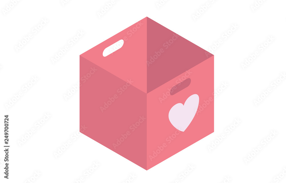Obraz premium Carton pink packaging box. Isometric carton packaging box images with postal signs, this side up, fragile. Vector illustration.