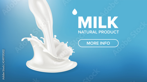 Milk Splash Vector. Creamy Pouring. Healthy Yoghurt. Purity Design. Drink Food. 3D Realistic Illustration