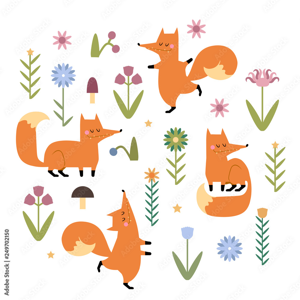 Fototapeta premium Cute vector foxes