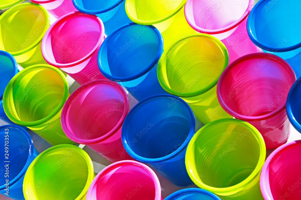 large group of multi colored plastic cups large group of multi colored plastic cups