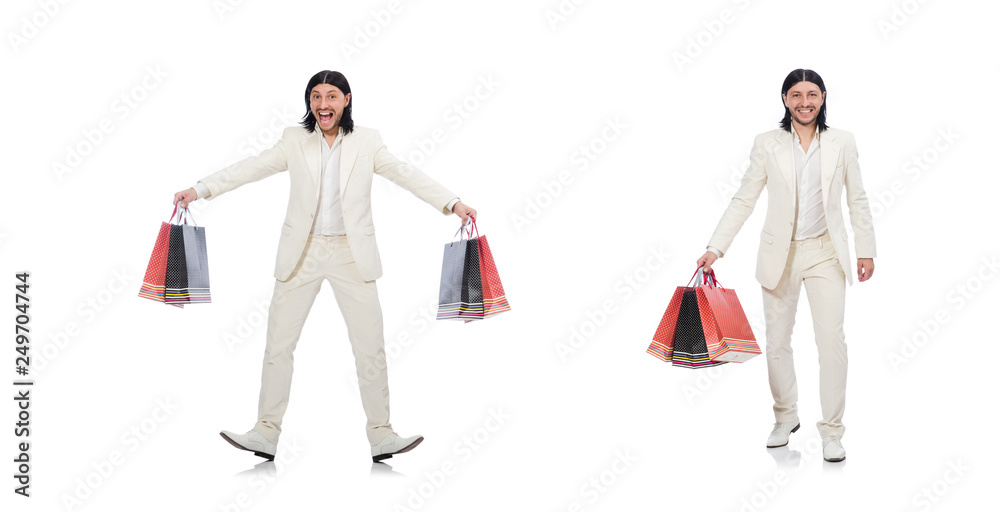 Man with shopping bags isolated on white Man with shopping bags isolated on white