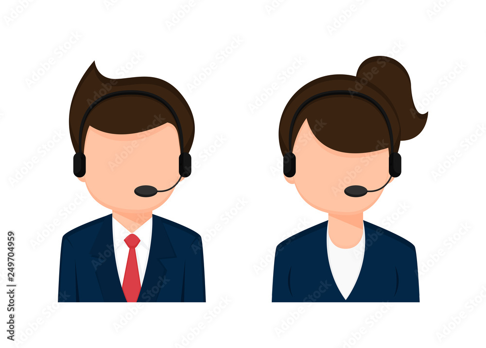 Operator Employee male and female cartoon characters.