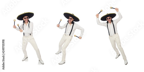 Funny mexican with maracas isolated on white photo