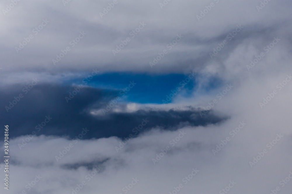 White clouds and blue sky from an airplane