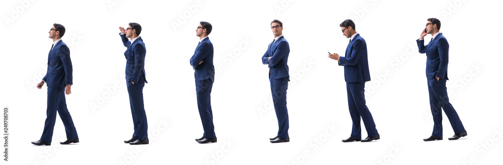 Businessman walking standing side view isolated on white backgro Businessman walking standing side view isolated on white backgro