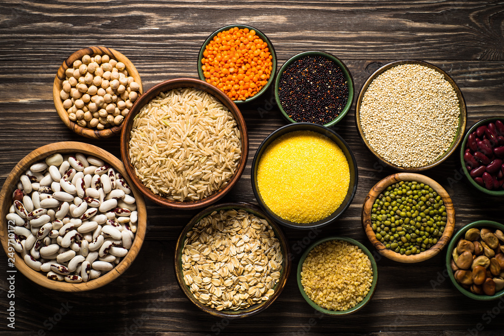 Grains, Legumes, and beans assortment top view. Grains, Legumes, and beans assortment top view.