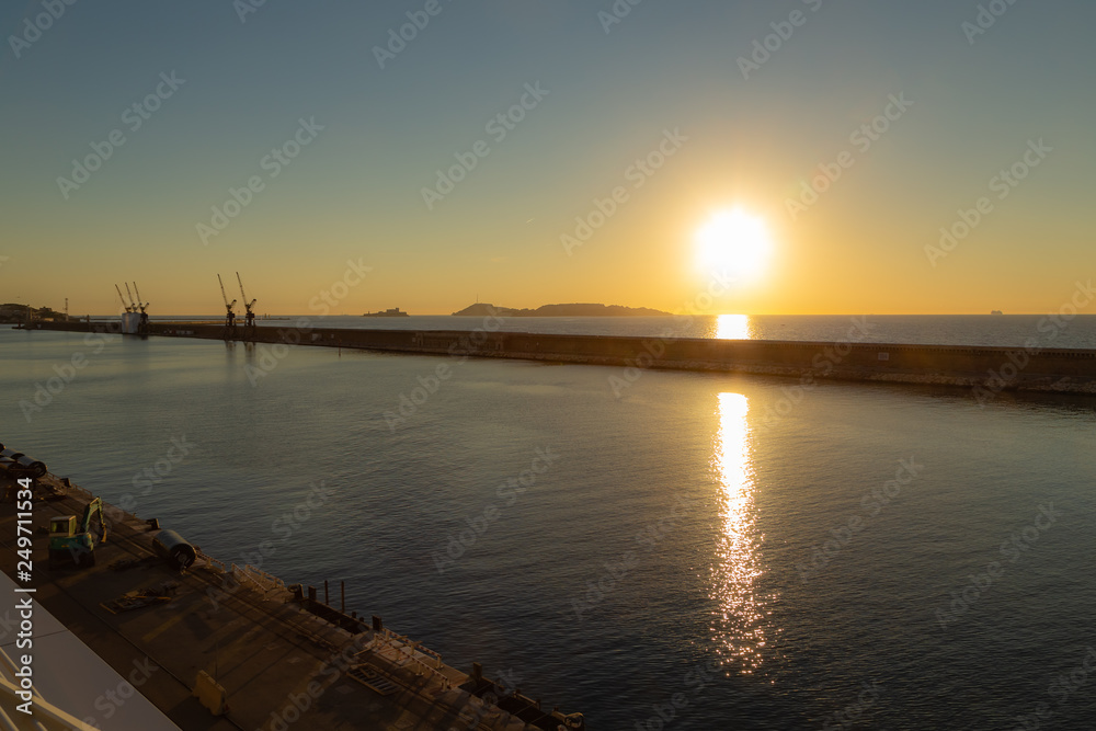 sunset on the seaport of Marseille