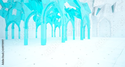 Abstract concrete gothic interior. 3D illustration and rendering.