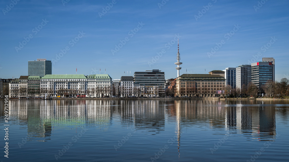 Panorama Neuer Jungfernstieg Hamburg sonnig entzerrt HD Format