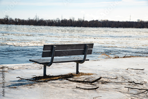 winter: bench by the river