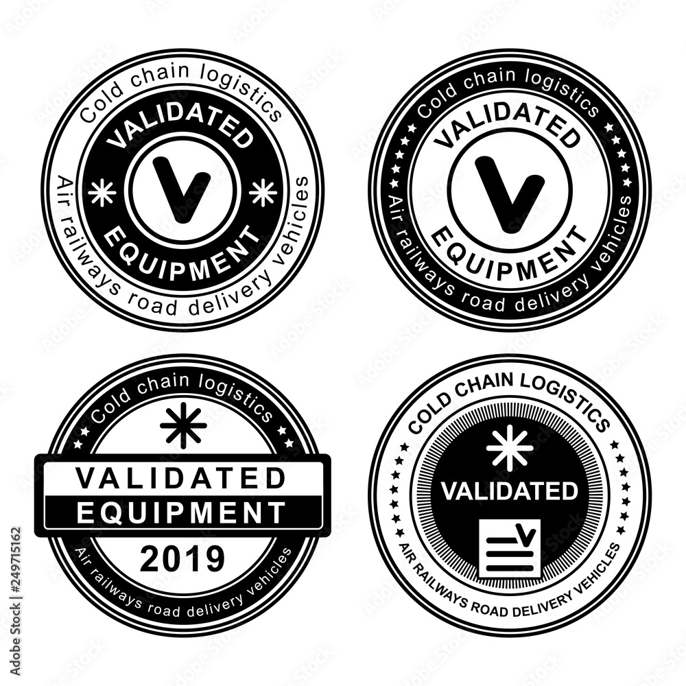 Valideted Equipment stamp on white background. Cold chain logistics.