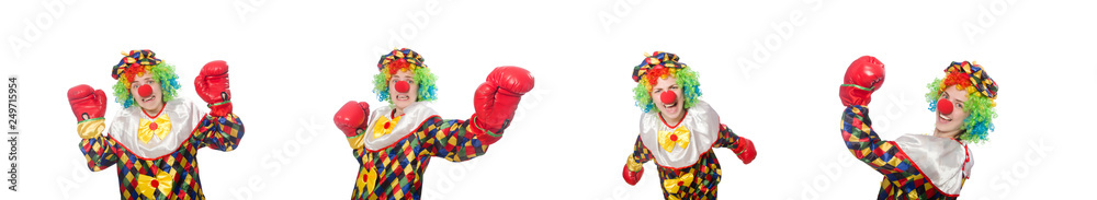 Clown with boxing gloves isolated on white Clown with boxing gloves isolated on white