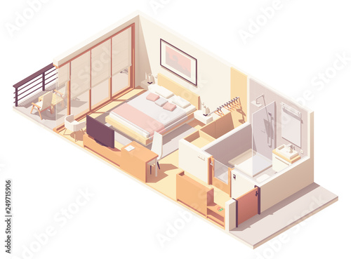 Vector isometric hotel room cross-section