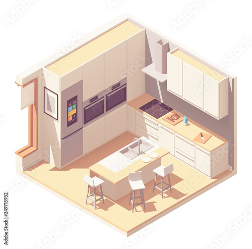 Vector isometric kitchen interior